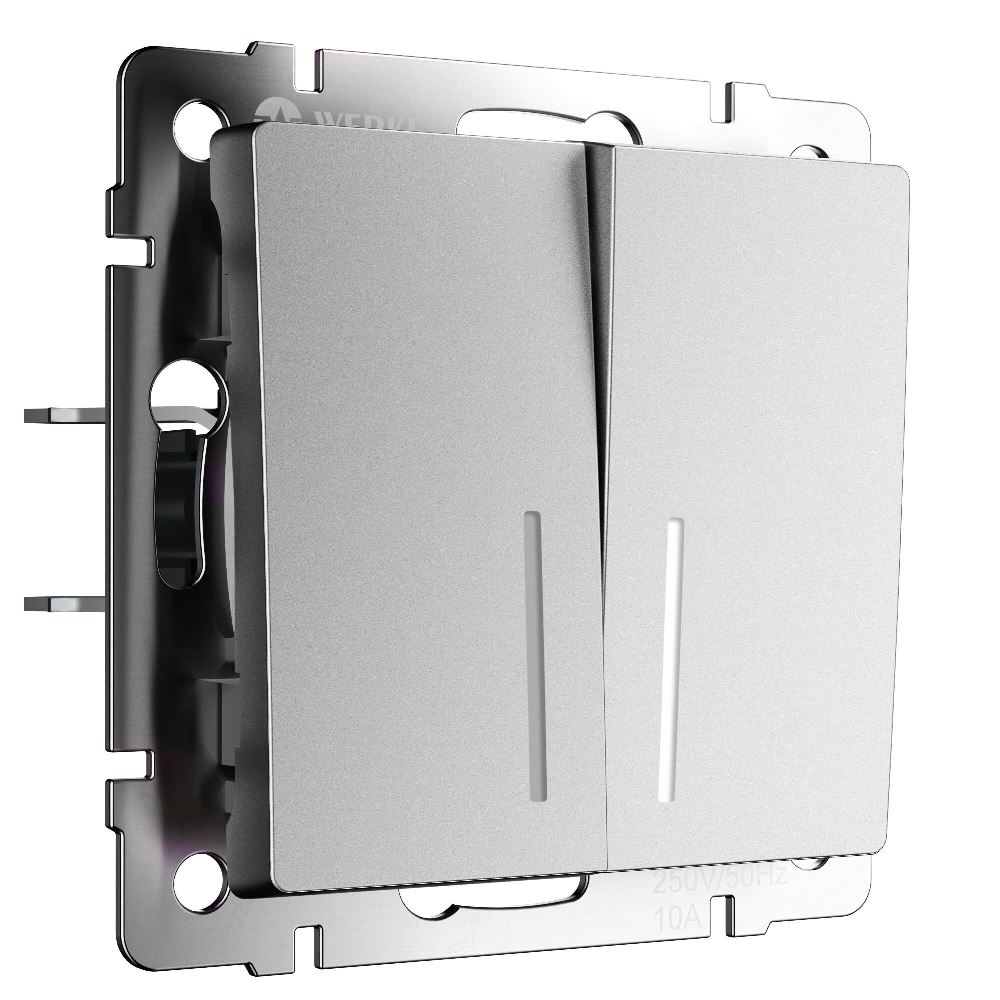 Выключатель двухклавишный встраиваемый Werkel с подсветкой Серебряный матовый W1120165