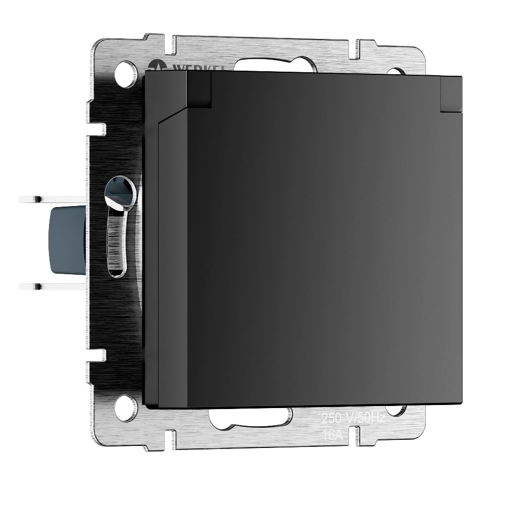 Розетка встраиваемая влагозащищенная Werkel с заземлением, шторками и защитной крышкой Черный матовый W1171208