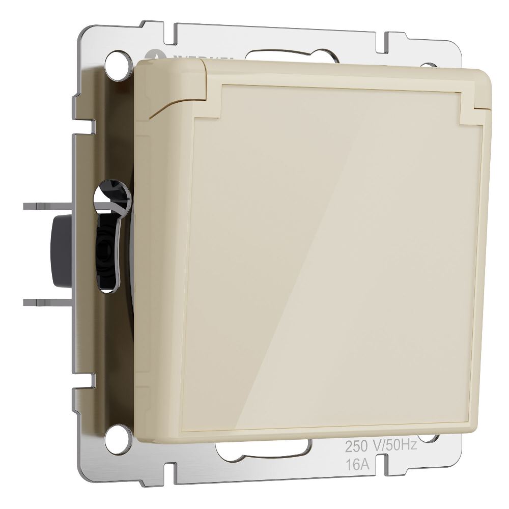 Розетка встраиваемая влагозащищенная Werkel с заземлением, шторками и защитной крышкой Айвори W1171243