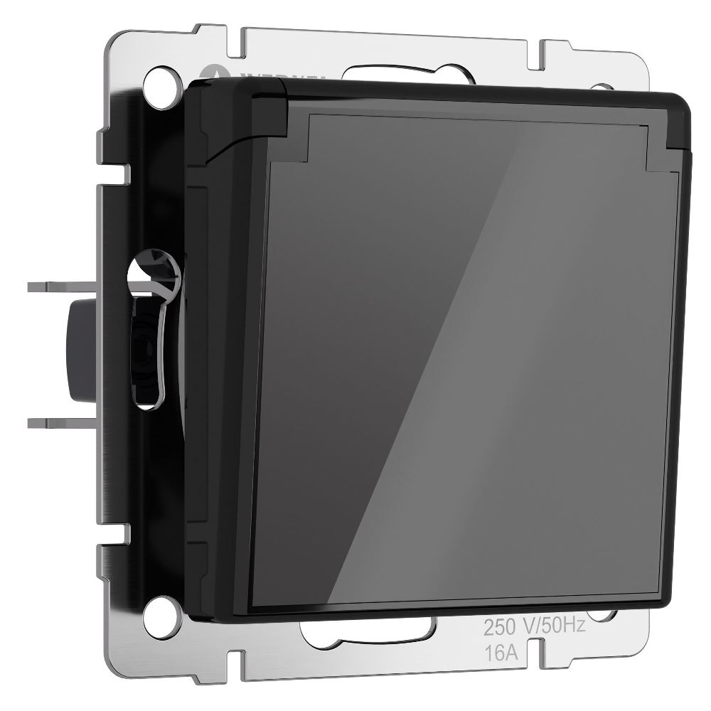 Розетка встраиваемая влагозащищенная Werkel с заземлением, шторками и защитной крышкой Черный W1171248