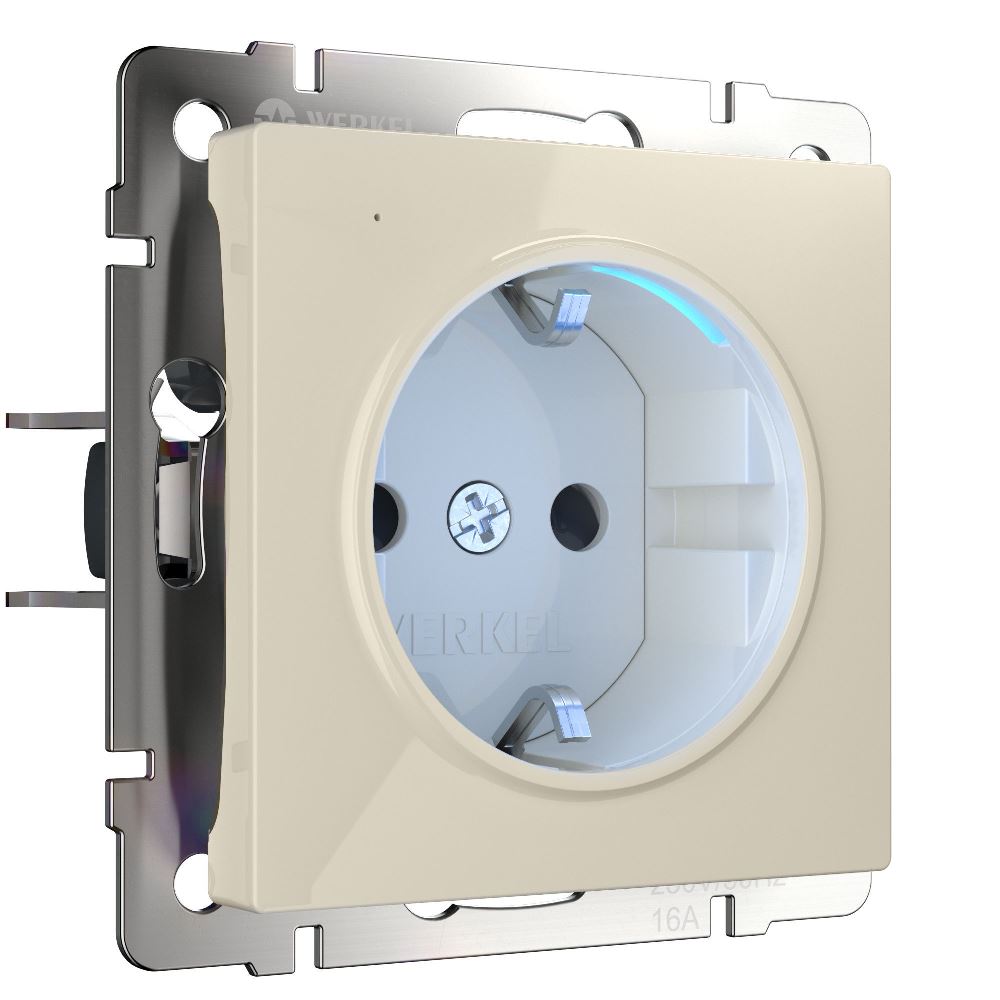 Розетка встраиваемая Werkel W с подсветкой, заземлением, защитными шторками Слоновая кость W1171403