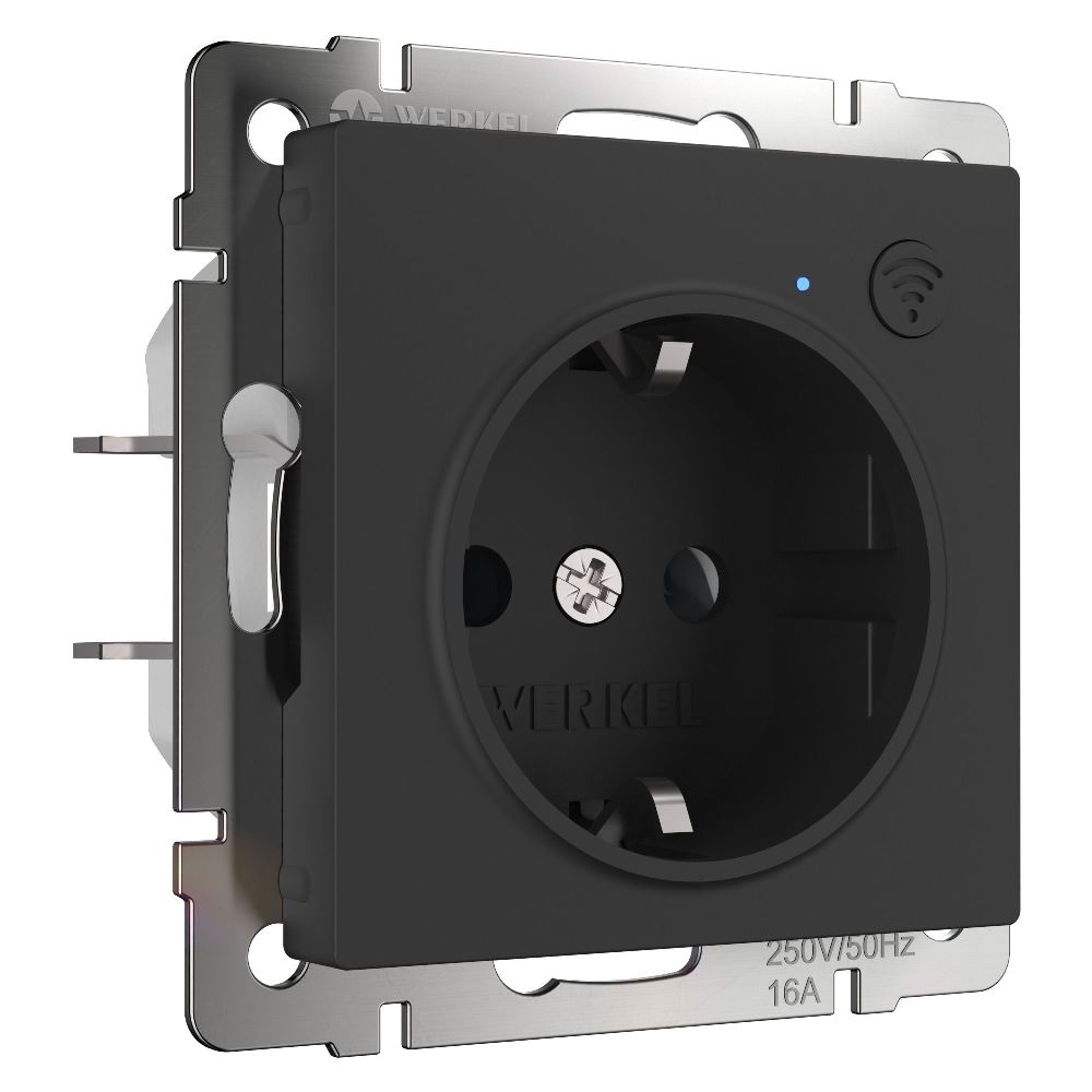 Умная встраиваемая розетка Werkel с Wifi, заземлением и защитными шторками Черный матовый W1171608