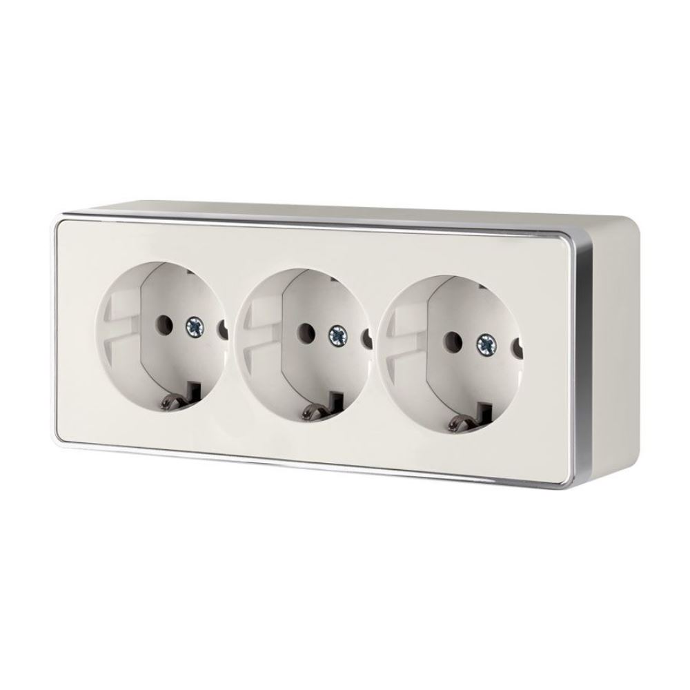 Розетка накладная тройная Werkel Gallant с заземлением и шторками Слоновая кость W5073103