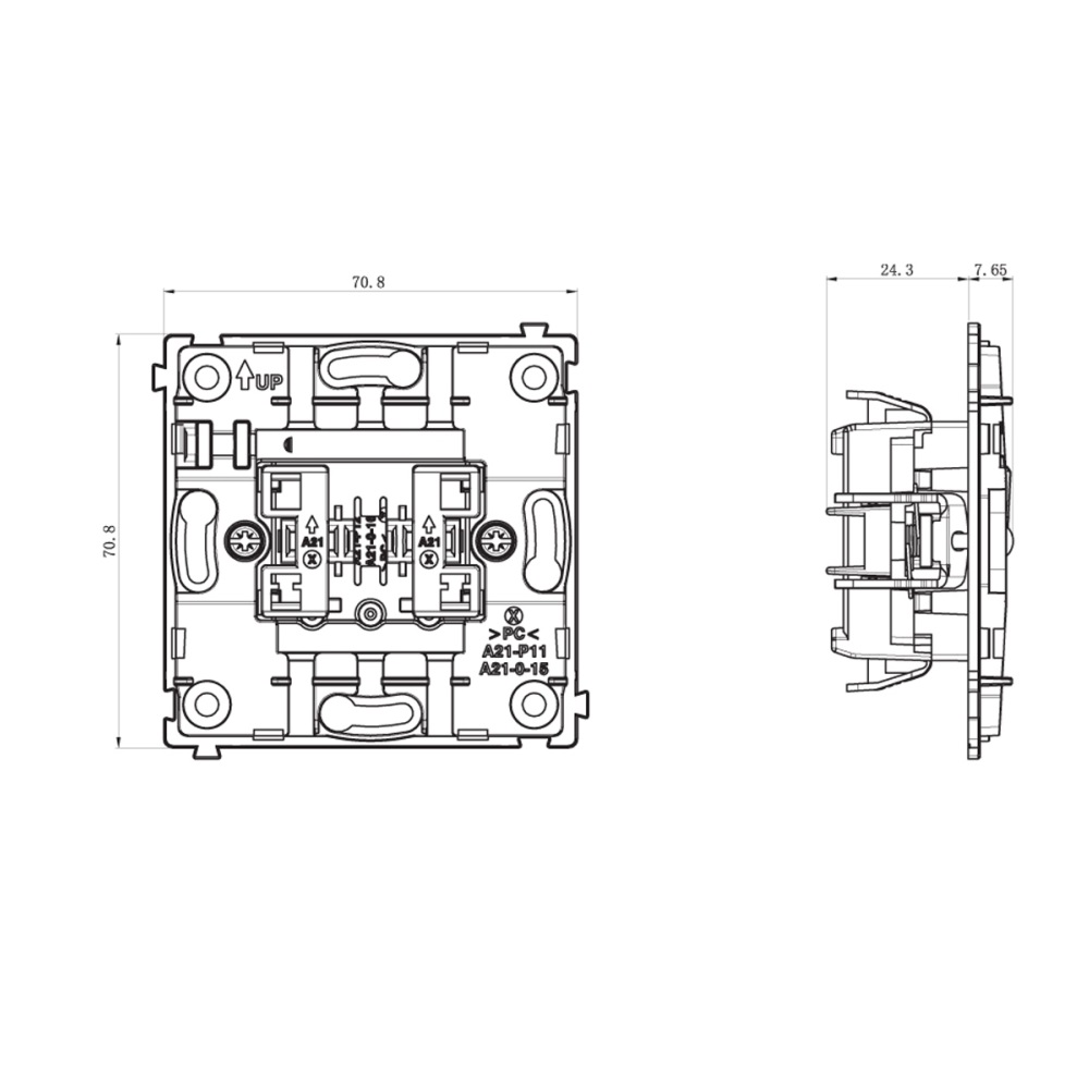 Выключатель двухклавишный встраиваемый проходной Donel R98 Metal Латунь DA10800-DA295ME — изображение 7
