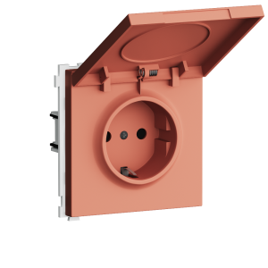 Розетка встраиваемая Donel R98 Schuko с крышкой и заземлением на клеммах Коралл матовый DA17700-DA52045