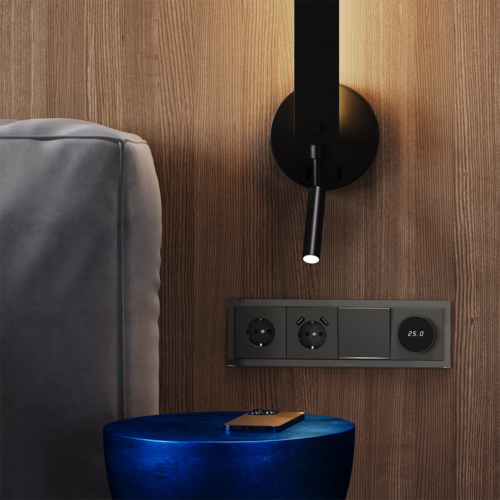 Выключатель одноклавишный встраиваемый Voltum S70 с подсветкой Титан VLS010206 — изображение 5