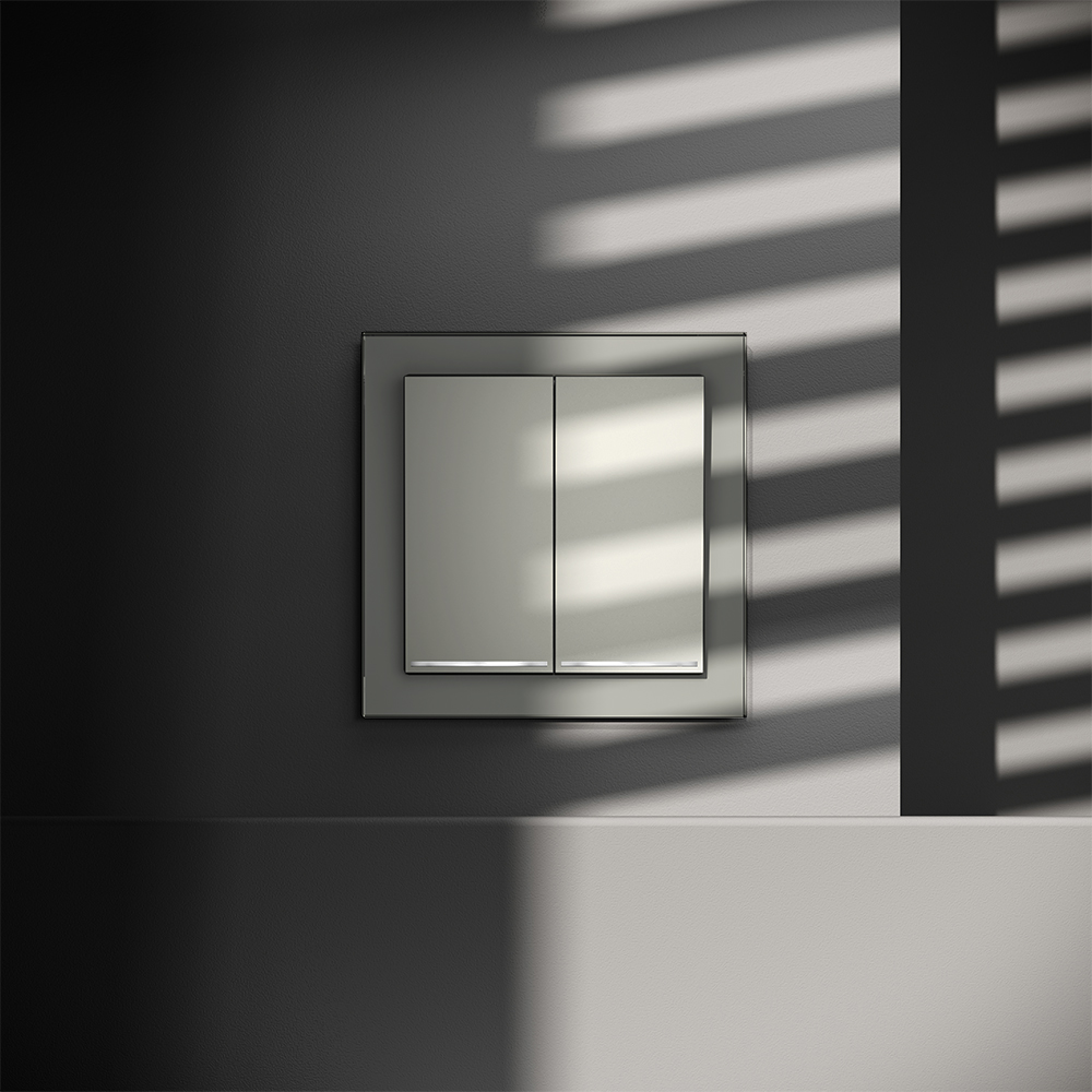 Выключатель двухклавишный встраиваемый Voltum S70 с подсветкой Сталь VLS020205 — изображение 4
