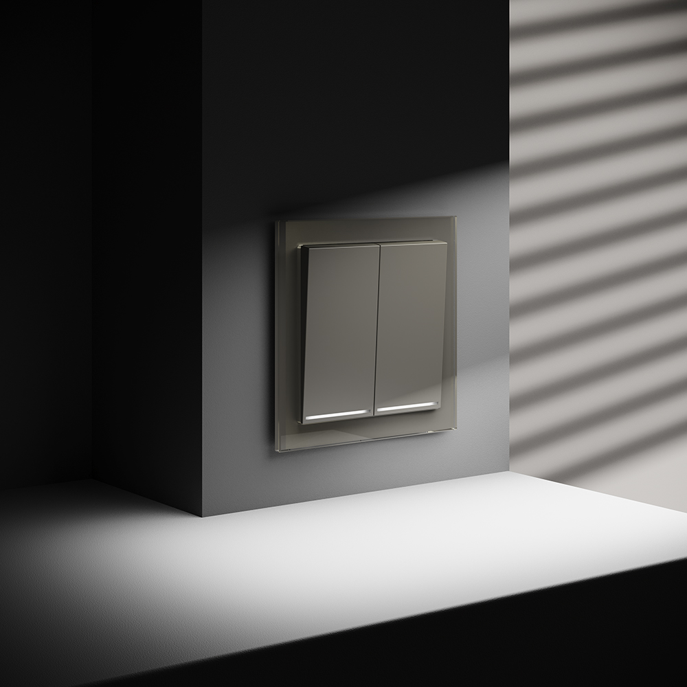 Выключатель двухклавишный встраиваемый проходной Voltum S70 с подсветкой Шелк VLS020404 — изображение 4